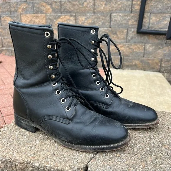 Vintage Justin Boots black roper lace up granny booties 6B