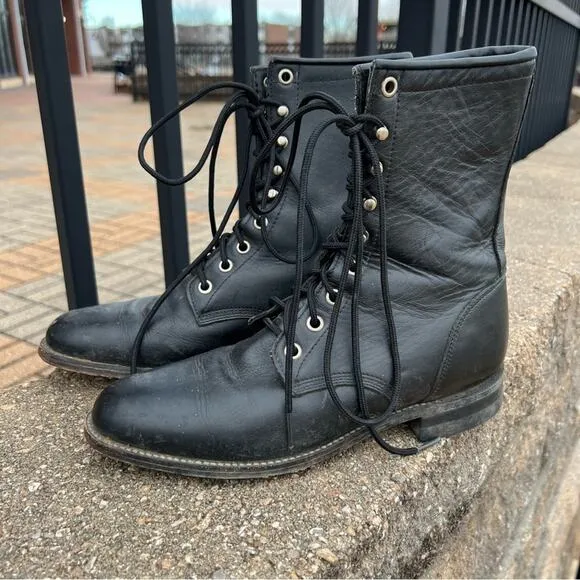 Vintage Justin Boots black roper lace up granny booties 6B
