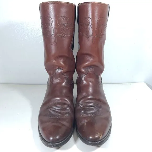Vintage Justin Cowboy Boots Chocolate Brown C1712 Mens Size 12 E  Western USA
