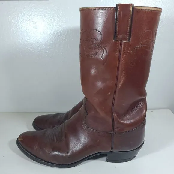 Vintage Justin Cowboy Boots Chocolate Brown C1712 Mens Size 12 E  Western USA