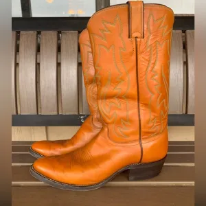 Vintage Justin Cowboy Boots Cognac Brown Leather Style 2911 Western Size 8.5E