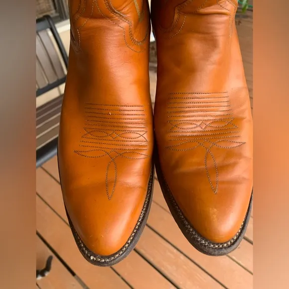 Vintage Justin Cowboy Boots Cognac Brown Leather Style 2911 Western Size 8.5E