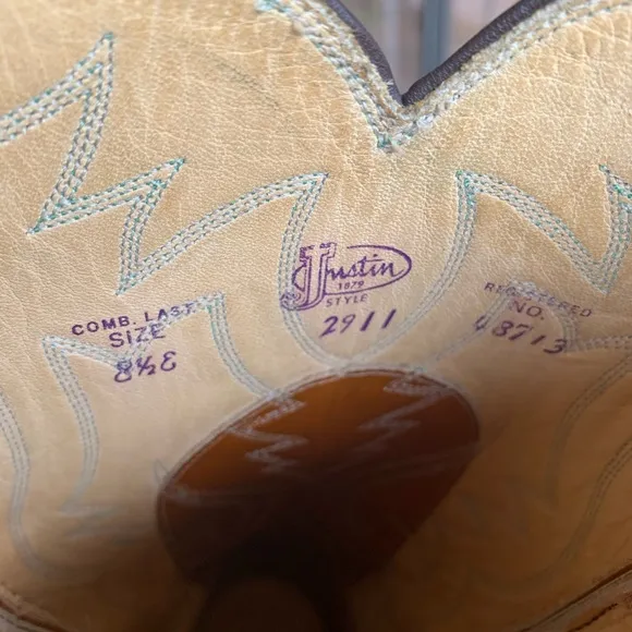 Vintage Justin Cowboy Boots Cognac Brown Leather Style 2911 Western Size 8.5E