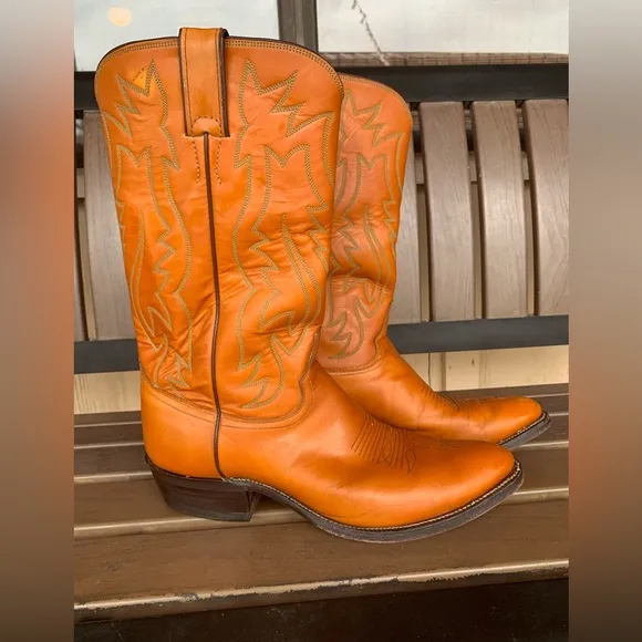 Vintage Justin Cowboy Boots Cognac Brown Leather Style 2911 Western Size 8.5E