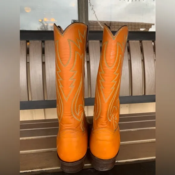 Vintage Justin Cowboy Boots Cognac Brown Leather Style 2911 Western Size 8.5E