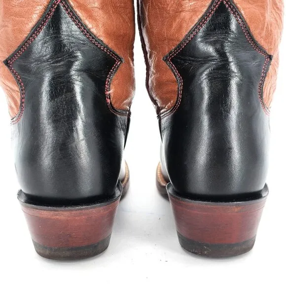Vintage Justin Cowgirl Womens 7B Black Brown Cowboy Boots Western Square Toe