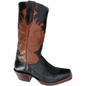 Vintage Justin Cowgirl Womens 7B Black Brown Cowboy Boots Western Square Toe