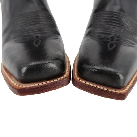 Vintage Justin Cowgirl Womens 7B Black Brown Cowboy Boots Western Square Toe