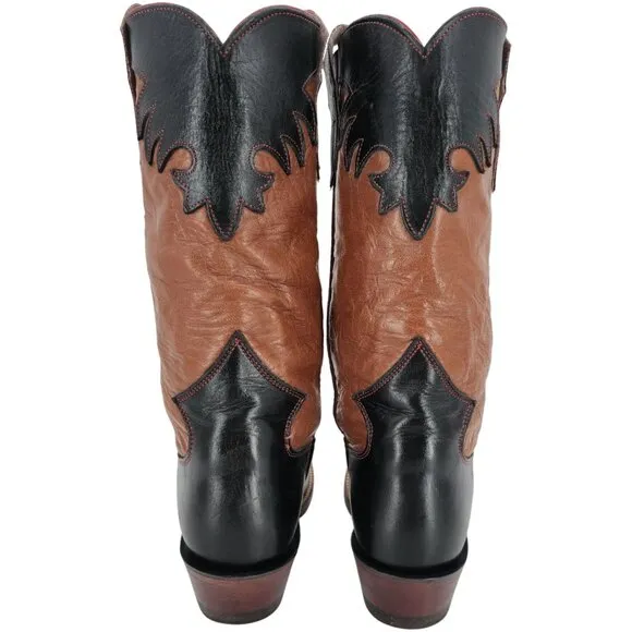 Vintage Justin Cowgirl Womens 7B Black Brown Cowboy Boots Western Square Toe