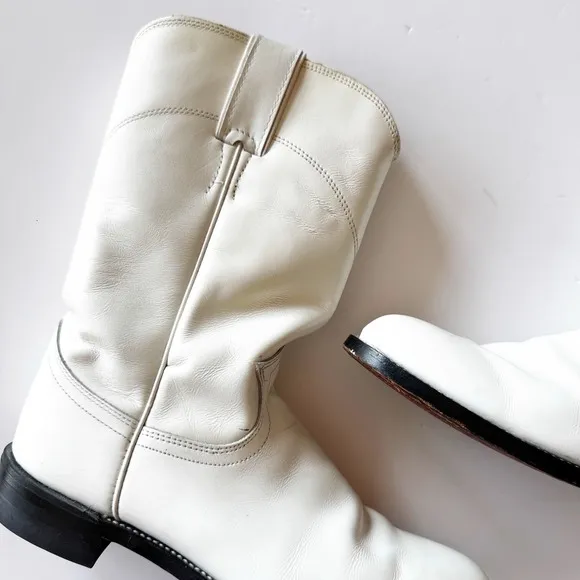 Vintage Justin Pearl White Cowgirl Roper Boots 6.5 B Made In Mexico Almond Toe