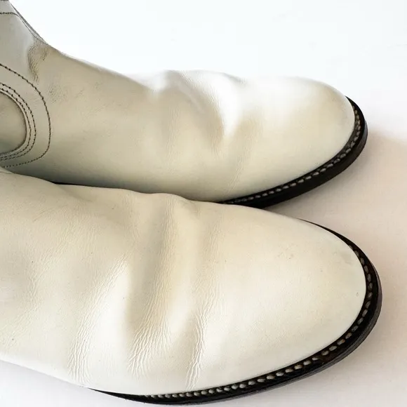 Vintage Justin Pearl White Cowgirl Roper Boots 6.5 B Made In Mexico Almond Toe