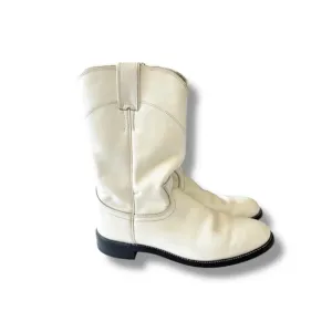 Vintage Justin Pearl White Cowgirl Roper Boots 6.5 B Made In Mexico Almond Toe