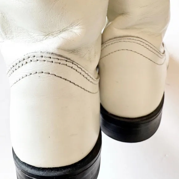 Vintage Justin Pearl White Cowgirl Roper Boots 6.5 B Made In Mexico Almond Toe