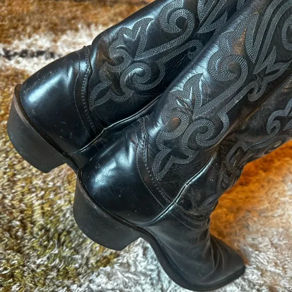 Vintage Justin Style Black Leather Pointy Toe Western Cowboy Boots! Size 7.5
