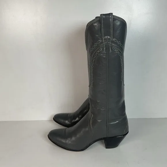 Vintage Justin Tall Grey Cowgirl Boots 7 B USA Made