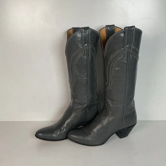 Vintage Justin Tall Grey Cowgirl Boots 7 B USA Made