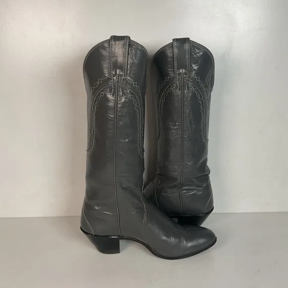 Vintage Justin Tall Grey Cowgirl Boots 7 B USA Made