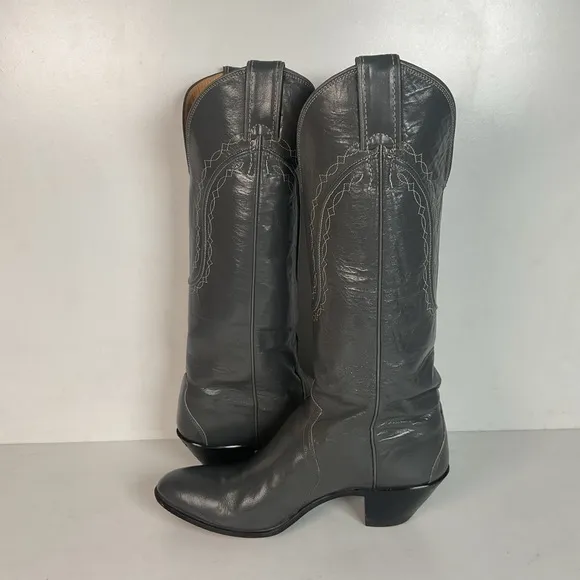 Vintage Justin Tall Grey Cowgirl Boots 7 B USA Made
