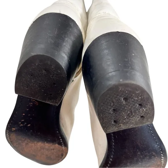Vintage Justin White Leather Western Cowboy Boots