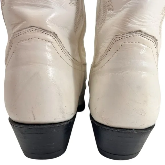 Vintage Justin White Leather Western Cowboy Boots