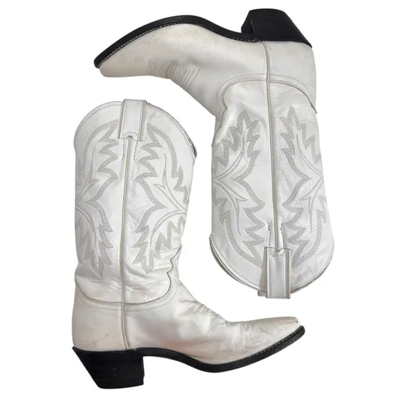Vintage Justin White Leather Western Cowboy Boots