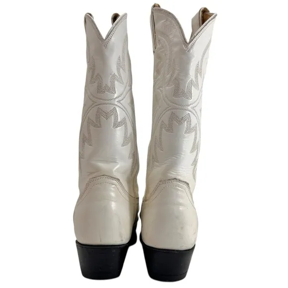 Vintage Justin White Leather Western Cowboy Boots