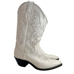 Vintage Justin White Leather Western Cowboy Boots
