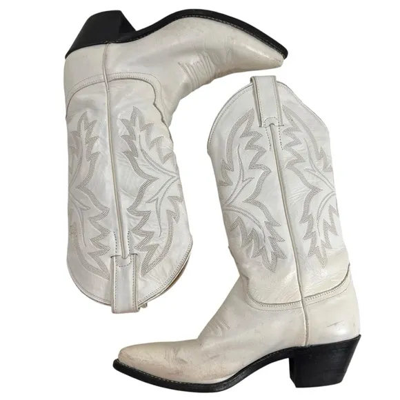 Vintage Justin White Leather Western Cowboy Boots