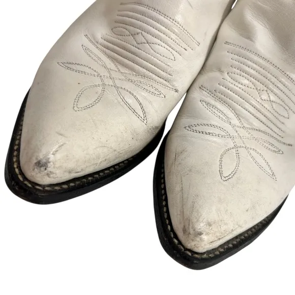 Vintage Justin White Leather Western Cowboy Boots