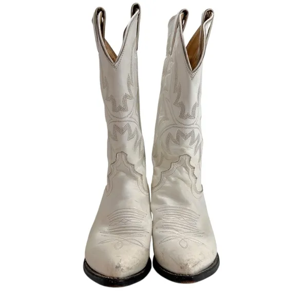 Vintage Justin White Leather Western Cowboy Boots