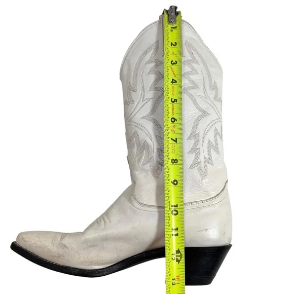 Vintage Justin White Leather Western Cowboy Boots
