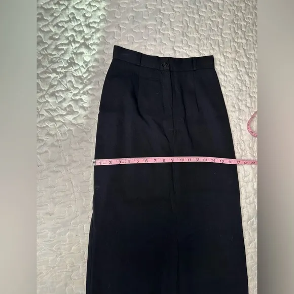 Vintage Karen Kane Black Wool Blend High Waisted Midi Pencil Skirt 90s, Size 2/4