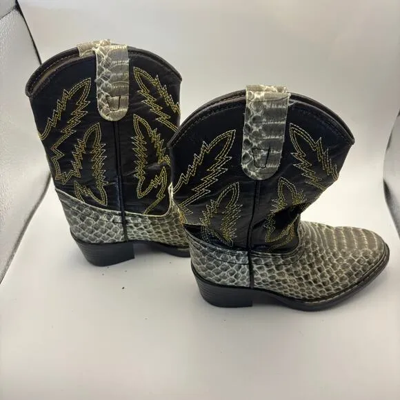 Vintage Laredo Boy's Snakeskin Cowboy Boots Size 8.5 Dark Brown Gray White