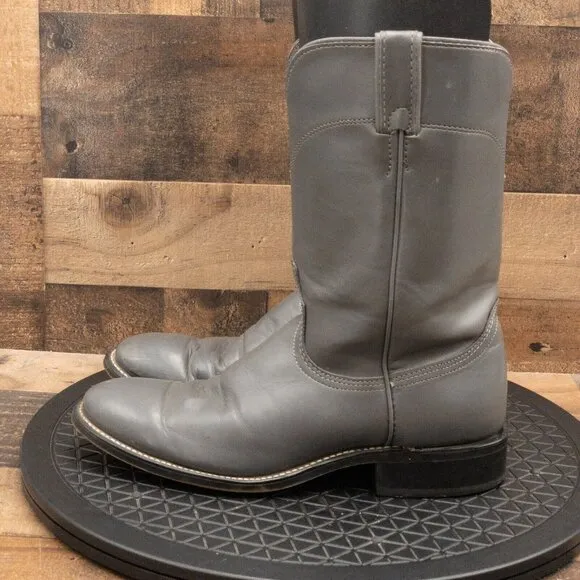 VINTAGE LAREDO ROPER MENS COWBOY BOOTS GRAY LEATHER WESTERN RANCH SIZE 8.5D