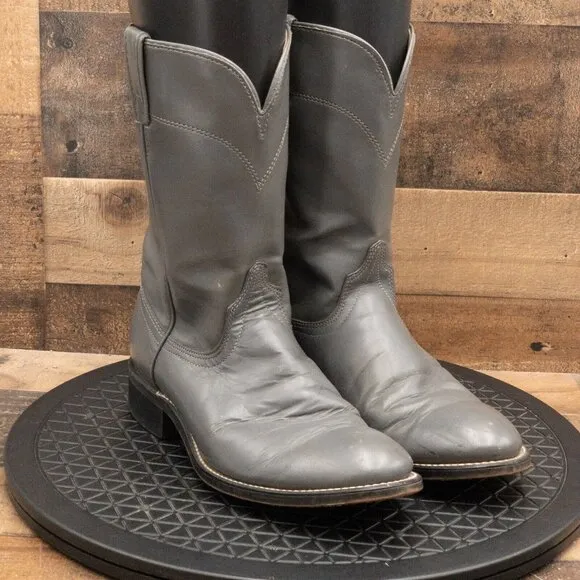 VINTAGE LAREDO ROPER MENS COWBOY BOOTS GRAY LEATHER WESTERN RANCH SIZE 8.5D