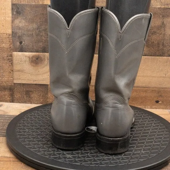 VINTAGE LAREDO ROPER MENS COWBOY BOOTS GRAY LEATHER WESTERN RANCH SIZE 8.5D