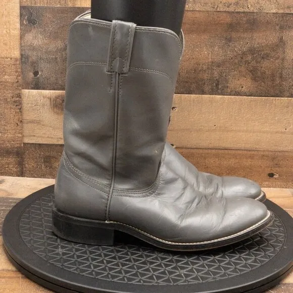 VINTAGE LAREDO ROPER MENS COWBOY BOOTS GRAY LEATHER WESTERN RANCH SIZE 8.5D