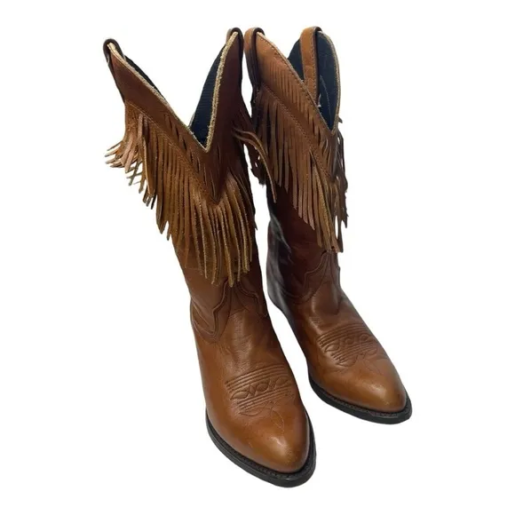 Vintage Laredo Women’s Brown Leather Fringe Western Cowgirl Boots