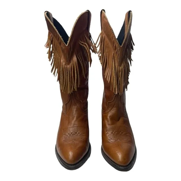 Vintage Laredo Women’s Brown Leather Fringe Western Cowgirl Boots