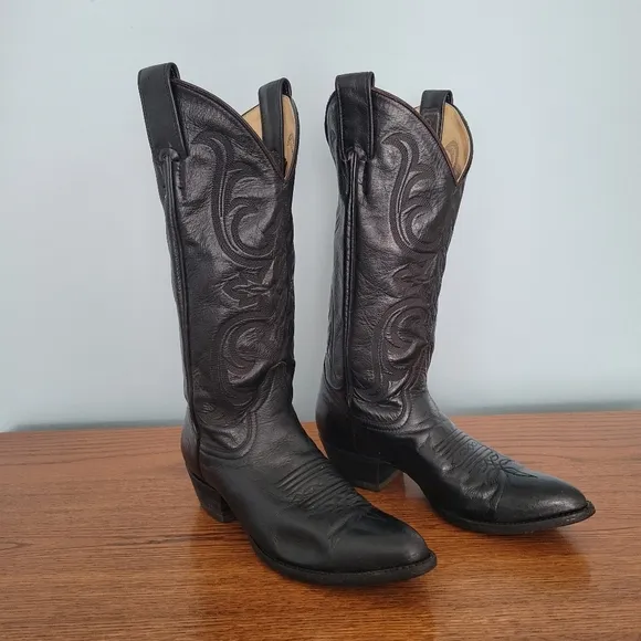 Vintage Larry Mahan Boots Womens 5B Black Cowboy Boots Western