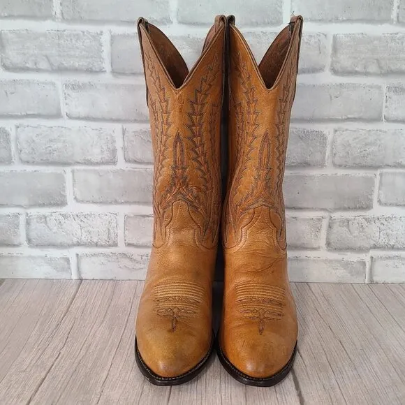 Vintage Larry Mahan Cowboy Boots Leather Western Sz 8 D Made in USA Rustic