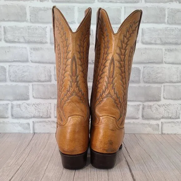Vintage Larry Mahan Cowboy Boots Leather Western Sz 8 D Made in USA Rustic