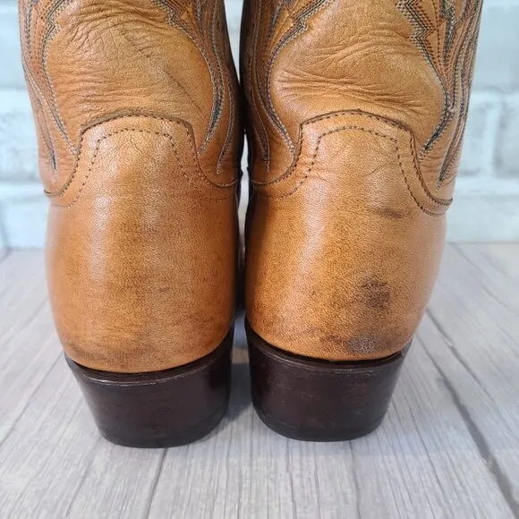 Vintage Larry Mahan Cowboy Boots Leather Western Sz 8 D Made in USA Rustic