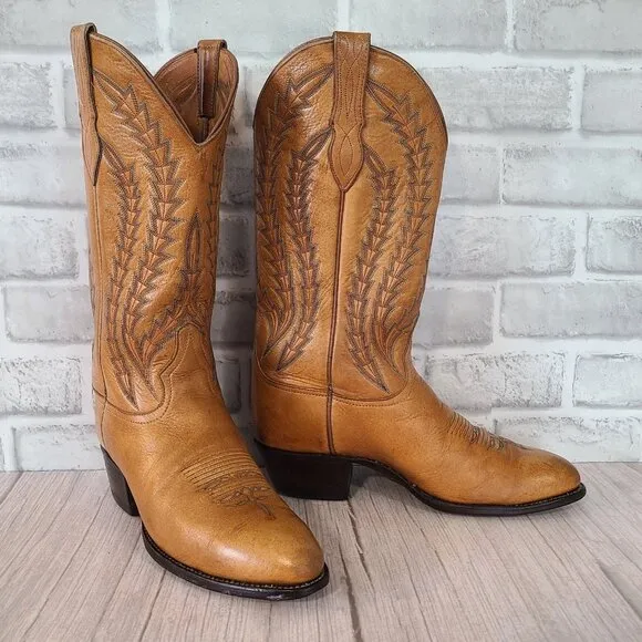 Vintage Larry Mahan Cowboy Boots Leather Western Sz 8 D Made in USA Rustic