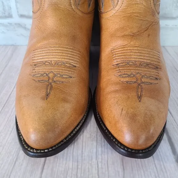 Vintage Larry Mahan Cowboy Boots Leather Western Sz 8 D Made in USA Rustic