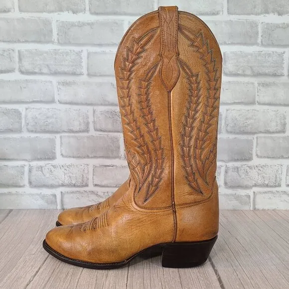 Vintage Larry Mahan Cowboy Boots Leather Western Sz 8 D Made in USA Rustic