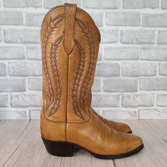 Vintage Larry Mahan Cowboy Boots Leather Western Sz 8 D Made in USA Rustic