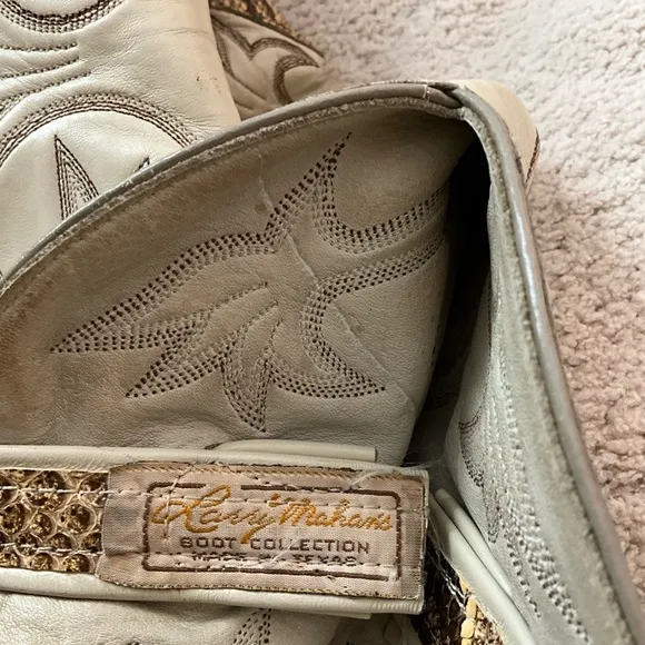 Vintage Larry Mahan Python Snake Leather Cowboy Western Boots, Womens 9.5 - 10