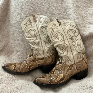 Vintage Larry Mahan Python Snake Leather Cowboy Western Boots, Womens 9.5 - 10