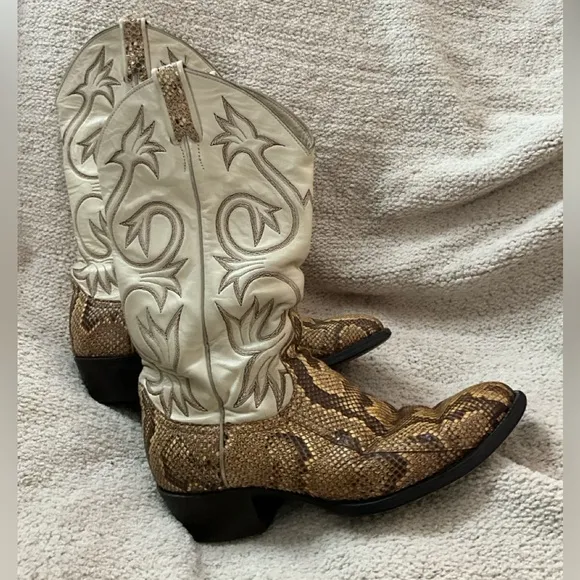 Vintage Larry Mahan Python Snake Leather Cowboy Western Boots, Womens 9.5 - 10